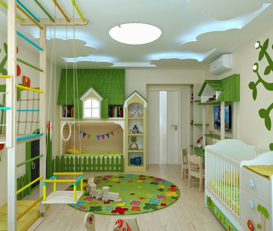 Зеленый интерьер детской комнаты